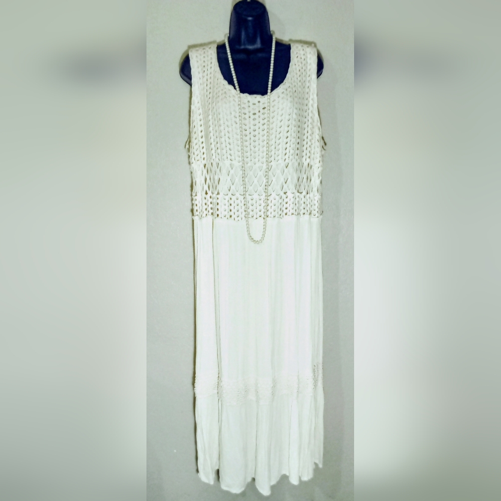 PLUS Boho Crochet Top Cream Maxi Dress Perfect For Weddings!